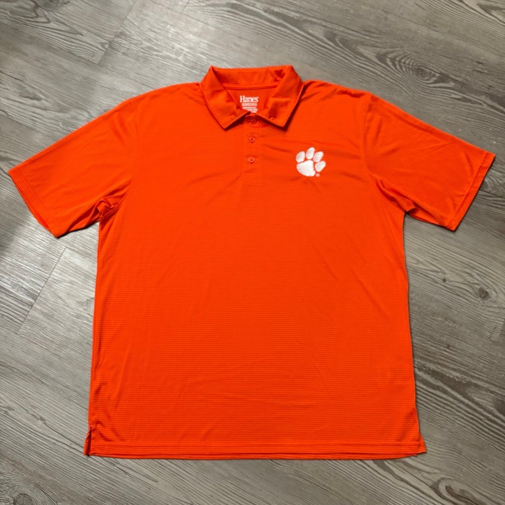 Hanes Dri-fit Clemson Tigers Polo‎ Shirt Orange Game Day Golf Athletic Sports